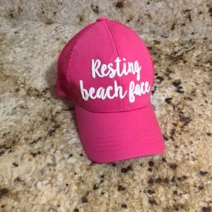 CC trucker ponytail hat bright pink
